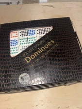 Deluxe Double 15 Dominoes Set 136 Even Dots in Faux Leather Case