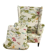  2 Piece Stretch Wingback Chair Cover Printed Wing Chair Slipcovers Color A01