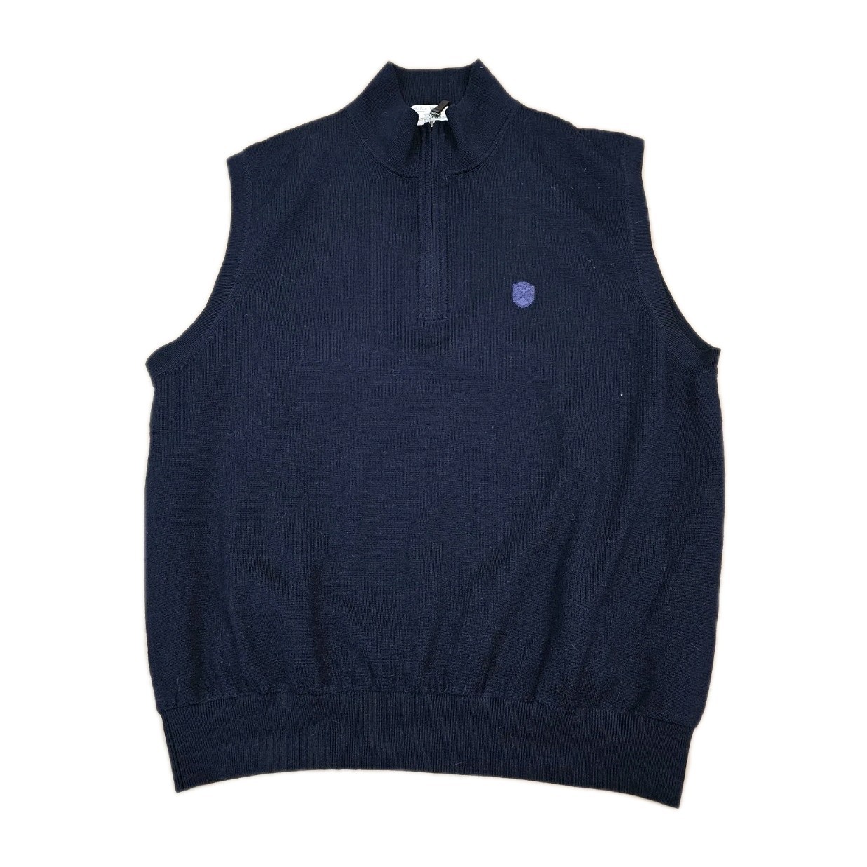 Sweater Vest Italian Merino Wool Fairway & Greene Large Navy Blue 1/4 Zip  Lined-image