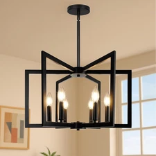 6-Light Black Modern Chandelier for Dining Room,Geometric Farmhouse Dining Room