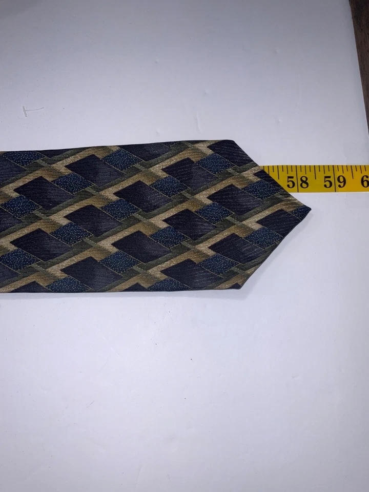 Шелковый галстук шелковый шелковый геометрический темно-синий, черный, золотой, зеленый ручной вид, 58 «4» Италия - Изображение 4 из 4