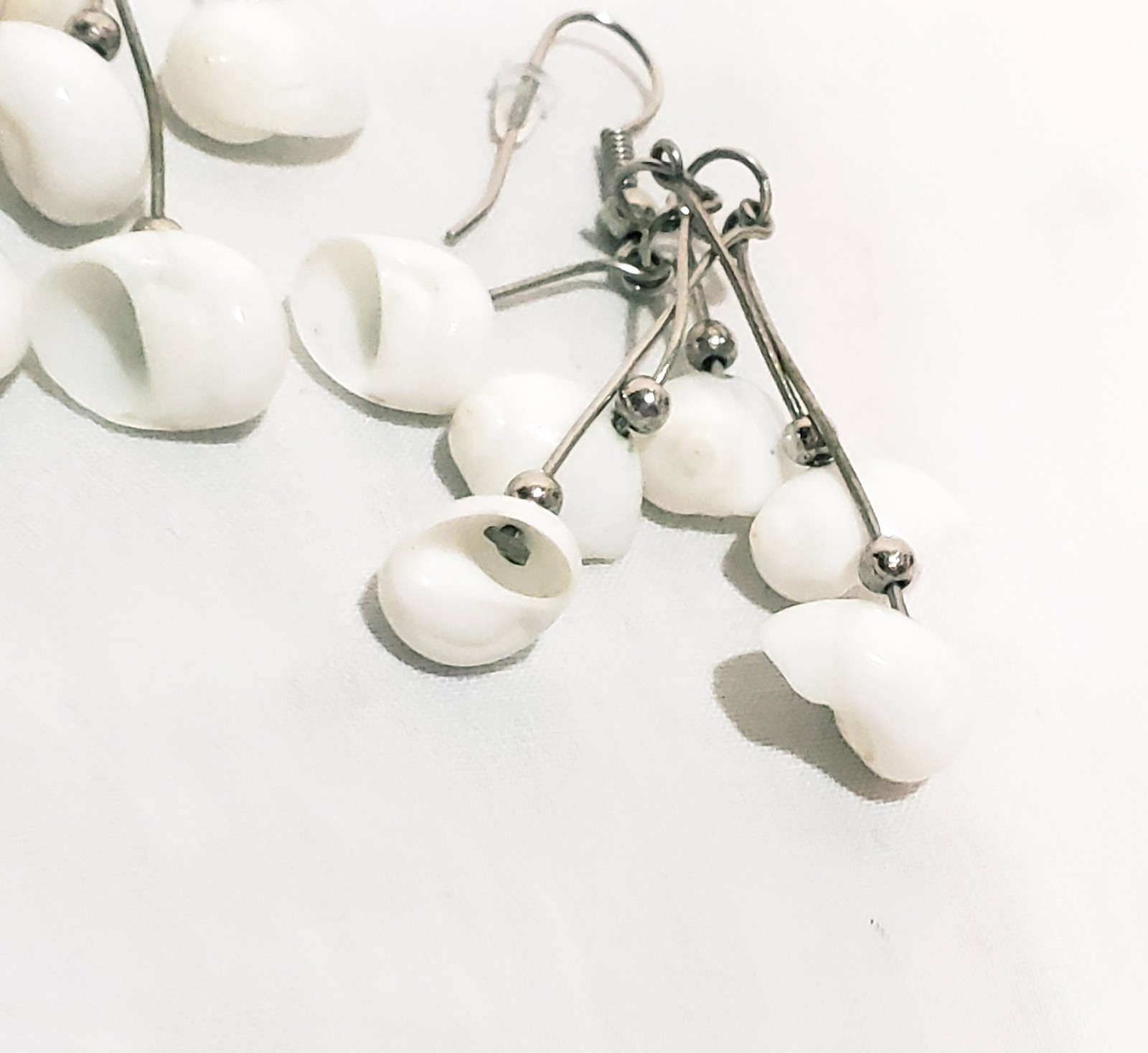 Seashell Mini White Drop Dangle Silver tone Hook … - image 7