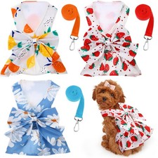 3 Pieces Dog Harness Dress and Leash Set Cute Female Dog Dresses Assorted Sty...