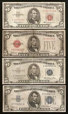 $5 FIVE DOLLAR US CURRENCY *4* NOTE SET / COLLECTION 1928, 1934, 1953, & 1963 