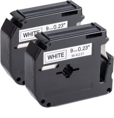 2 Stück MK221 M-K221 Schriftband 9 mm weiß Brother P-Touch PT-65 75 80 M95 kompatibel