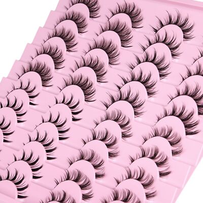 Manga Lashes Natural Look Anime False Eyelashes 20 Pairs Clear Band Individua...