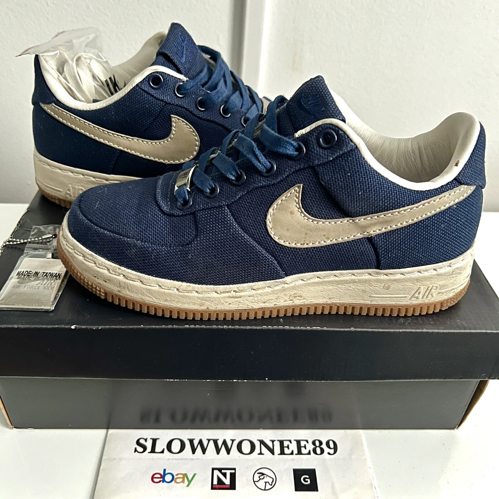 2007 Nike Air Force 1 Supreme Toile Minuit Marine Voile Blanche Taille 6 316133 411