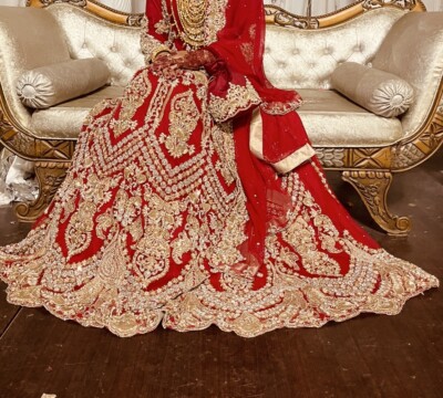 slim fit dress slacks Champagne Gold Net Bridal Lehanga with Intricate Antique stone and  threadwork embroidery. [product_title] | OORVI DESAI main image 1