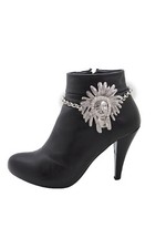 Women Silver Chain Boot Western Bracelet Shoe American Indian Charm Adjustable