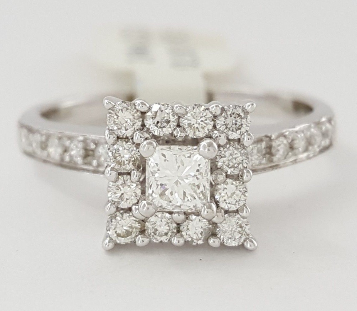 ct 14K White Gold Princess Cut Diamond Halo Engagement Ring