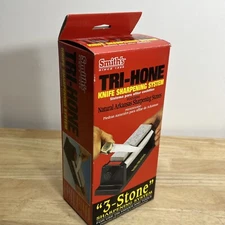 Smith's Tri-Hone Knife Sharpening System Natural Arkansas Stones 3 Stone NEW