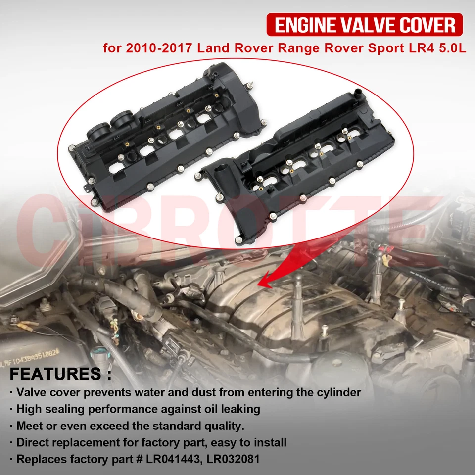 2PCS Valve Covers w/ Gasket for 2010-2017 Land Rover Range Rover Sport LR4 5.0L - Image 2 of 4