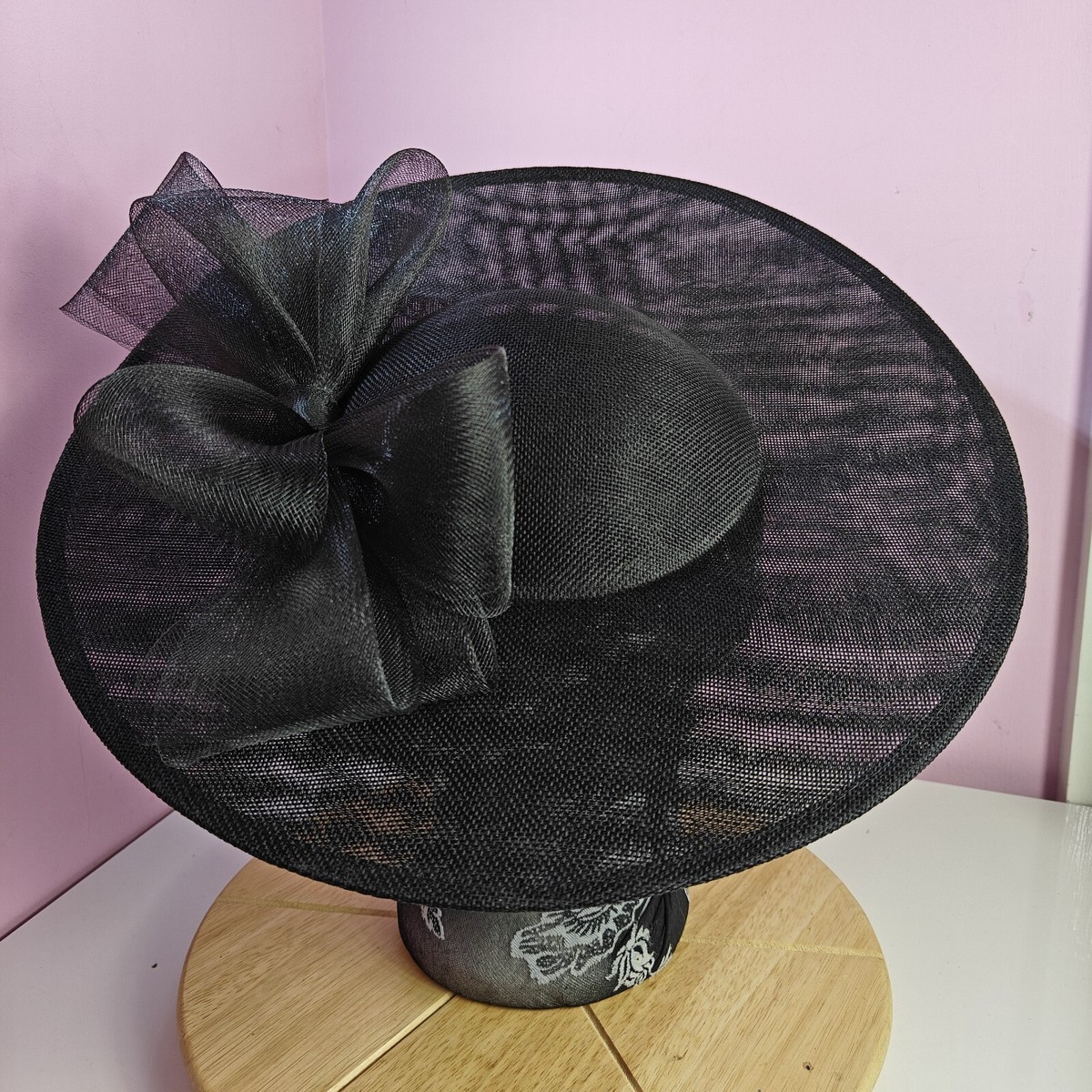 7646 Black Fascinator Hats For Women With Bowknot Wide Brim Derby Hat M22021( Black ) Kentucky Derby hat, Wedding hat, Easter hat  main image 4