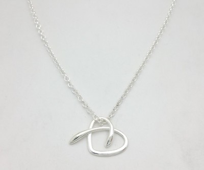 Sterling Silver 925 Abstract Open Heart Twist Pendant 16-18 Inch