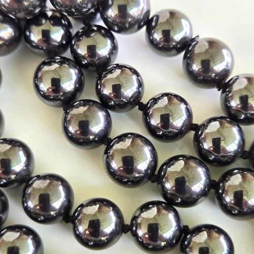 Vintage Magnetic Hematite 3/8" Round Bead Claspless Knotted Necklace 30" - Picture 5 of 5