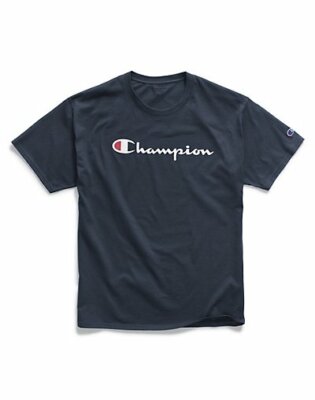 champion men's graphic jersey tee script logo black