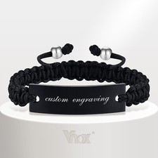 Personalised Engraved Bracelet Men Handmade Braided Rope Wristband Dad Gift
