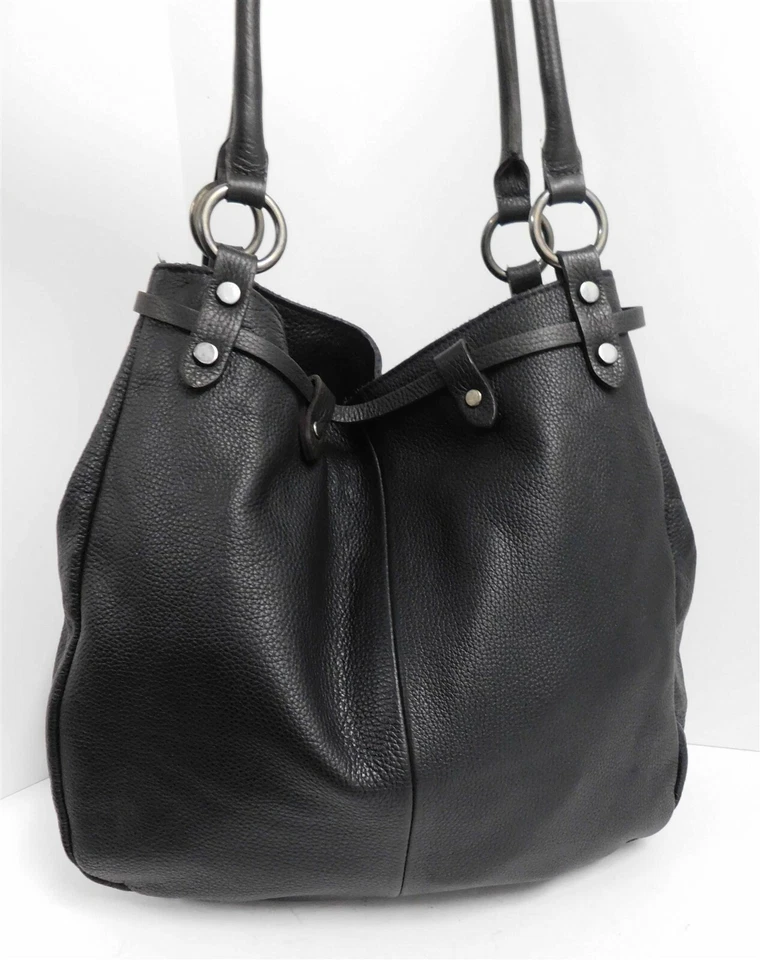 Bolso de Hombro Grande Maurizio Taiuti Negro Marrón Grano Guijarro Cuero Italia Foto 3 de 4