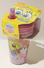 Nuby Nickelodeon Sippy Cups SpongeBob Wash or Toss Reusable 10oz 9m 3pk
