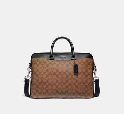 NWT Coach F72978 Men's Beckett Slim Tan Signature Black Leather