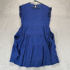 Knox Rose Womens Midi Dress Blue Tiered Pockets Ruffle Sleeve Boho Textured S