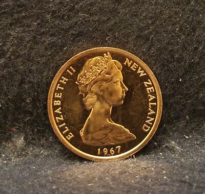 1967 New Zealand cent, Elizabeth II, Silver fern, P/L specimen, KM