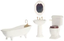 Dolls House Plain White Porcelain Bathroom Suite Miniature Furniture Set