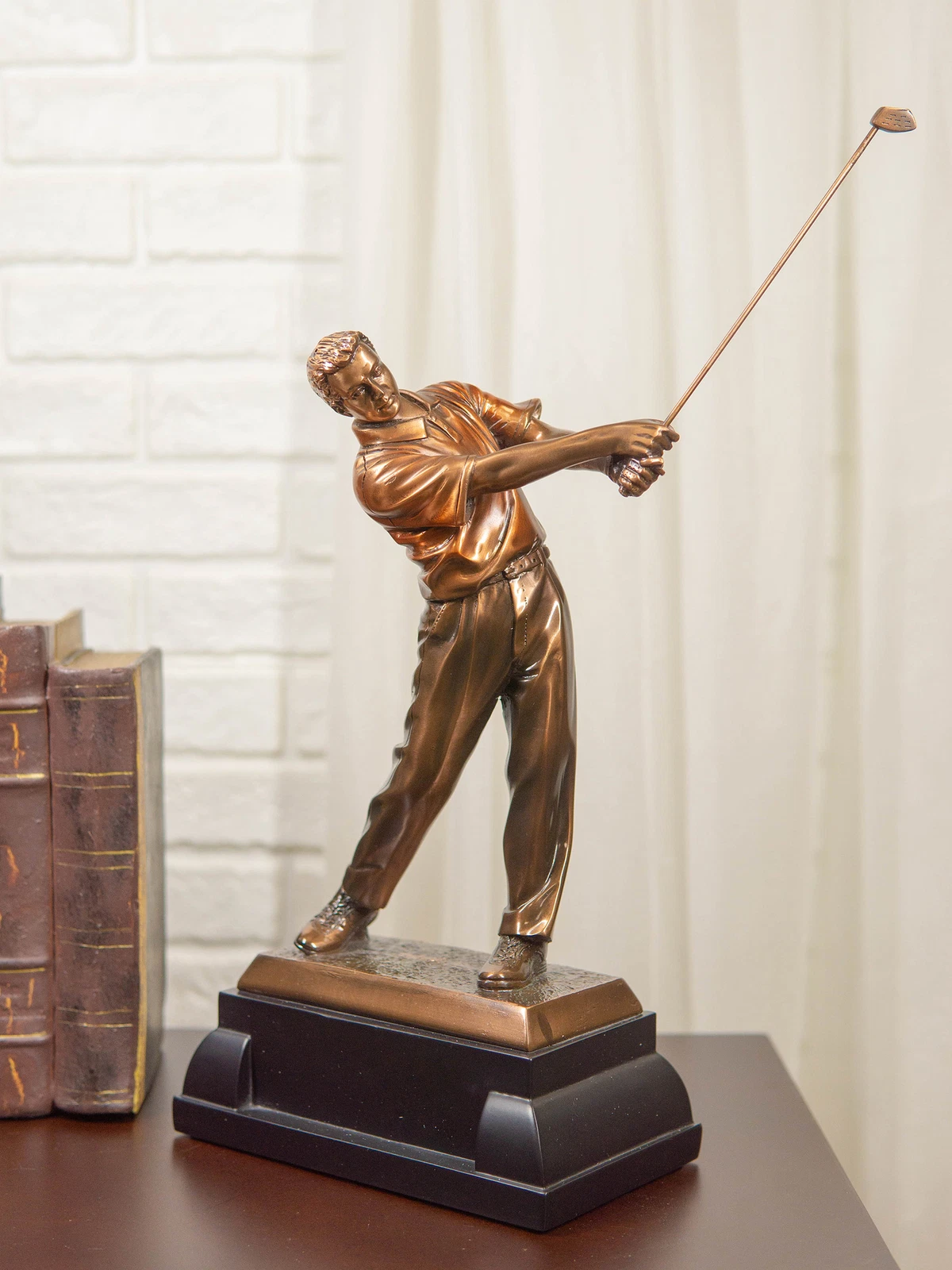 Professional Golfer Swinging Club Driving Range Bronze Electroplated Figurine...