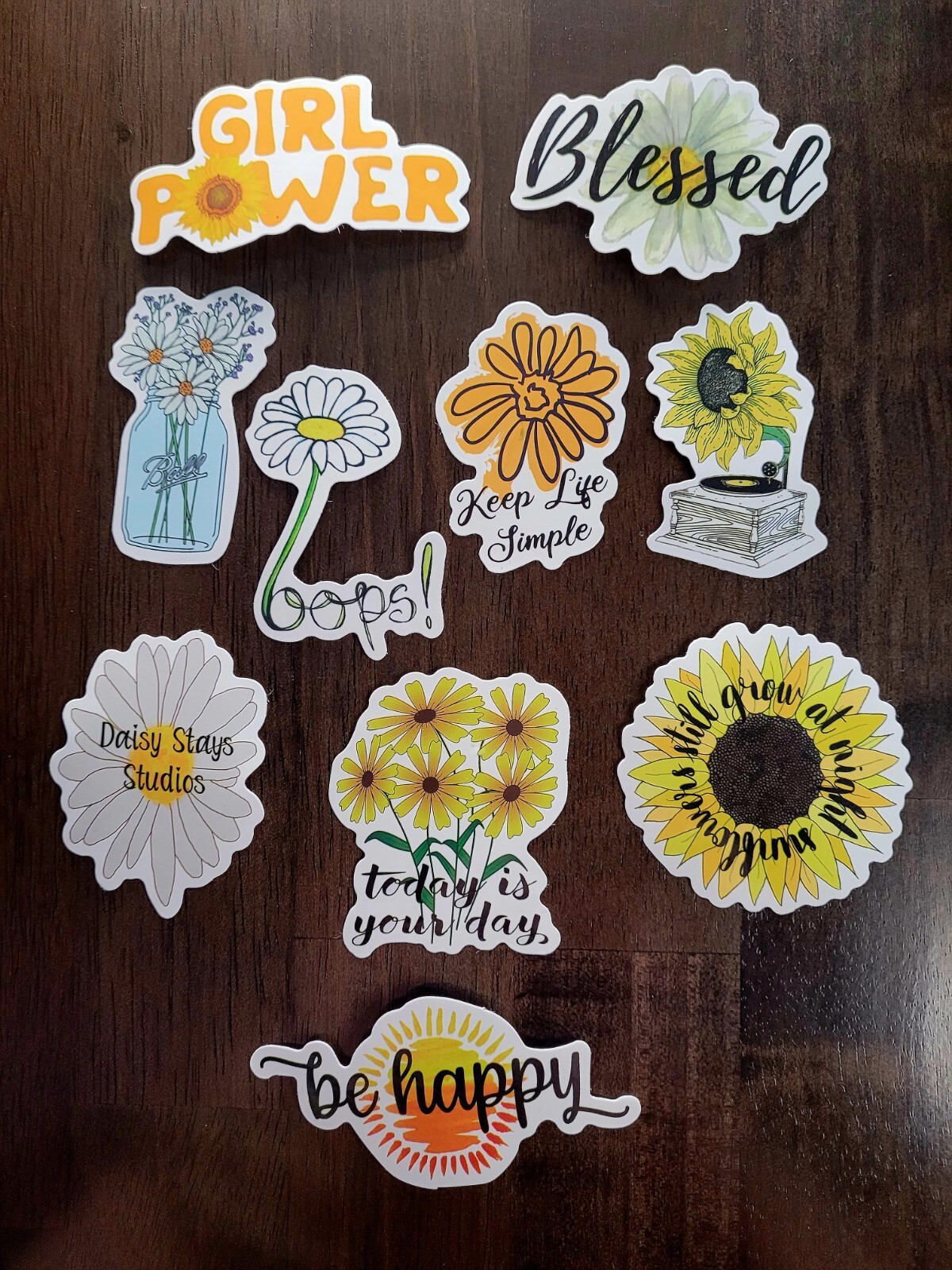STICKERS x 10 Positive Reminder Inspiration Sunflowers Be Happy Blessed 32B4