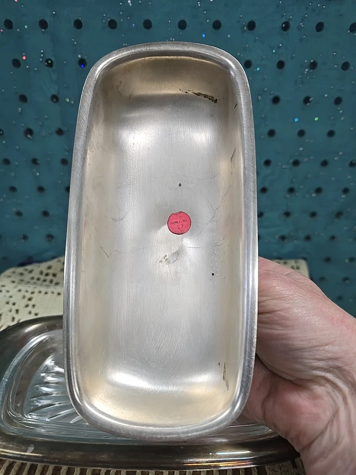 Plato de mantequilla Willam Rogers vintage enchapado en astilla # 987 con bandeja de vidrio deslustrado Foto 4 de 4