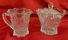 Vintage Glass SUGAR BOWL/LID and CREAM PITCHER