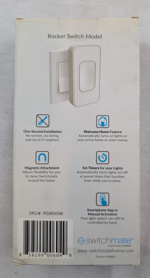 Smart Light Switch | Switchmate RSM001W | Snap-On  One Second Install ROCKER New - Image 4 of 4