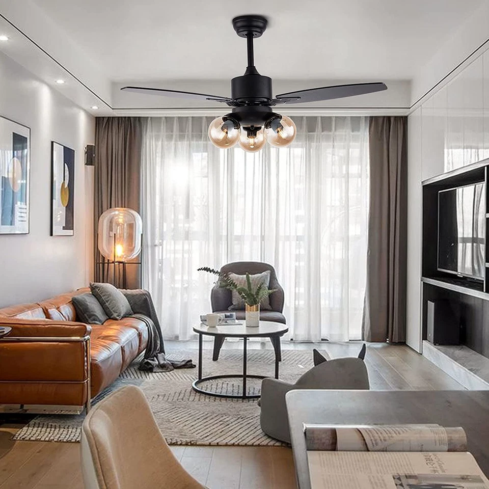 42" Ceiling Fan Chandelier + Remote Control 3 Wood Blades 3 Speeds E26*3 Bulb - Image 3 of 4