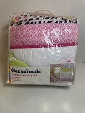 Garanimal Girl Pink 3 Piece Nursery Set Sunny Safari Comforter Sheet Ruffle