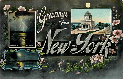 1910 Multi View at Night flowers New York Theochrome Postcard 25
