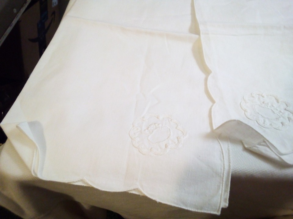 5 Lot Linen Embroidered Napkins Red Cardinal Flower Handkerchief 3