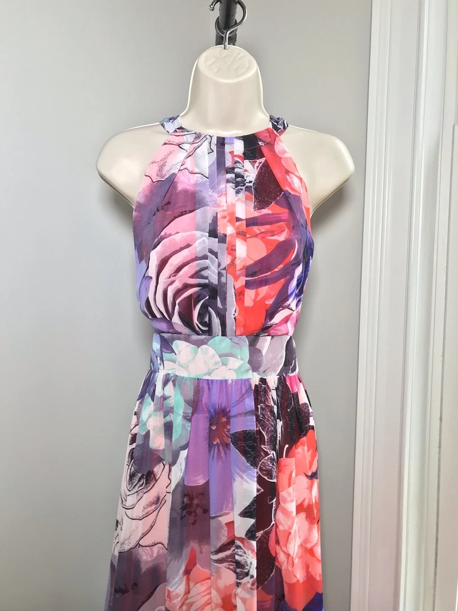 Floral print halter chiffon maxi cheap dress eliza j