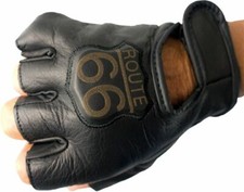 Route 66 Biker Gloves Leather Fingerless Size S-3XL