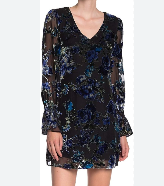 Laundry Shelli Segal Blue Rose Black Burnout Velvet Mini Dress SZ 8 NWT