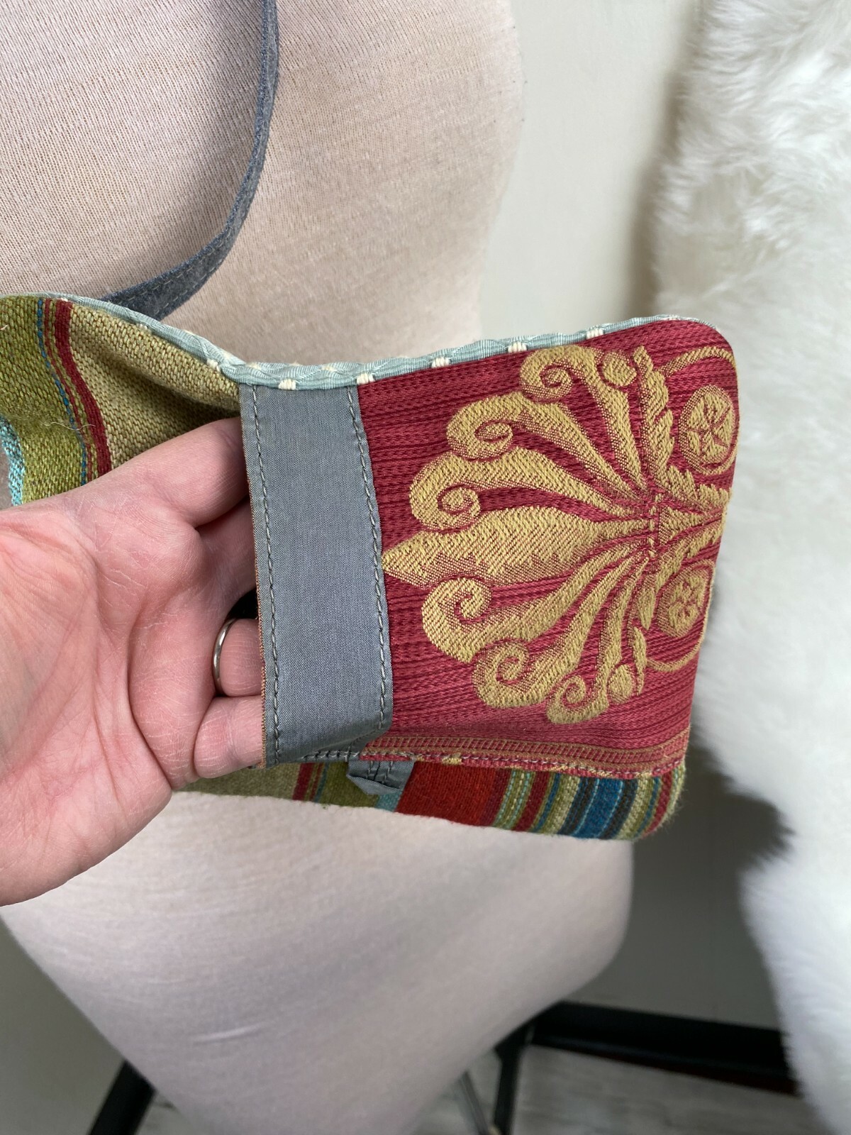 Handmade Patchwork Leather & Fabric Crossbody Bag - image 5