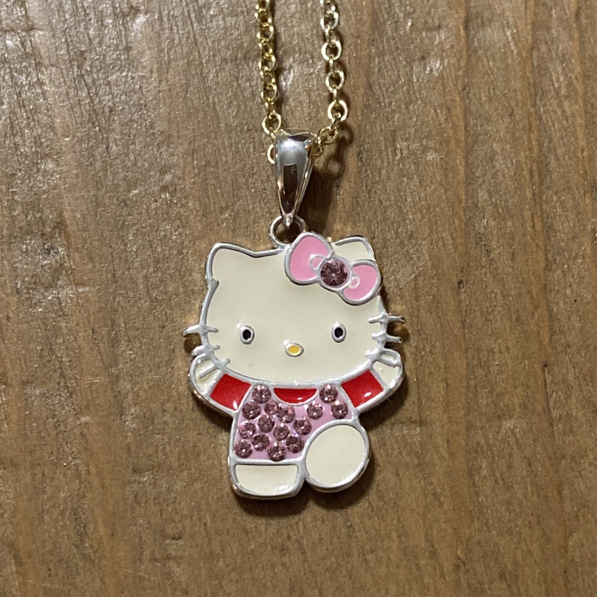Retro Vintage Hello Kitty Necklace “JCM Sanrio” Enameled Swarovski