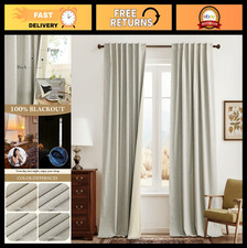100 Blackout Linen Curtains 84" Long, Thermal Insulated, 2 Panels Set, Beige