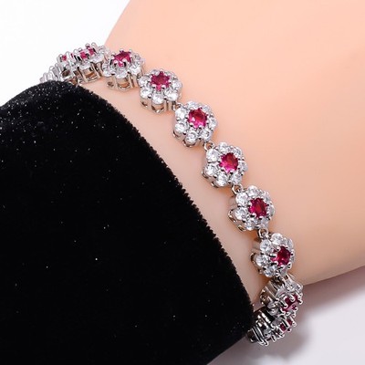 Pink Rubellite Tourmaline, CZ 925 Sterling Silver Adjustable Bracelet 7-8'' B478