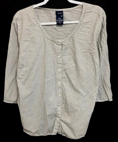 Basic editions gray white striped button down wom… - image 1