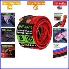 8 Gauge Copper Clad Aluminum Automotive Power Ground Wire, 25ft, Black/Red