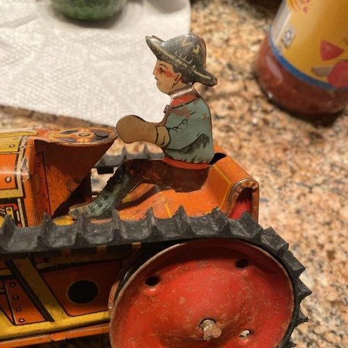 Vintage Marx Tin Midget Climbing Tractor, Wind up, Working