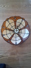 Vintage  Tiffany Style Stained Glass Ceiling Light Shade Dome Cream Amber 30cm 