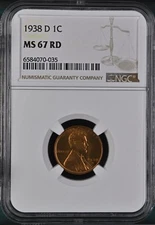 1938 D Lincoln Wheat Cent NGC MS67RD Copper Coin 1C