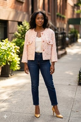 CHANEL Spring 2019 RTW Pink Multi Speckled Tweed Cropped Jacket