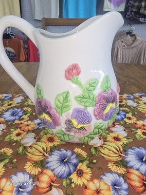 Wangs International Pansy Flower Butterfly Ceramic Pottery Pitcher